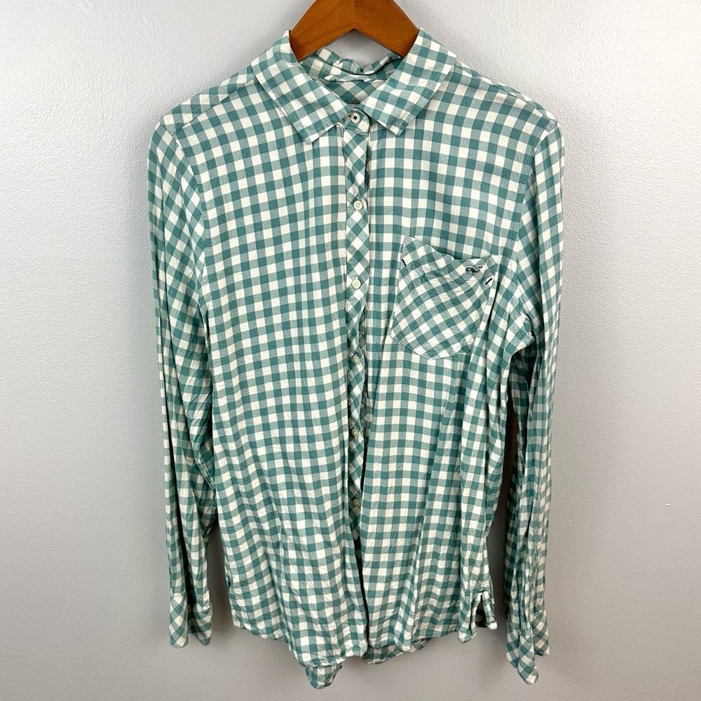 Vineyard Vines Gingham Chilmark Relaxed Button-Down Size 10 Casual Chic